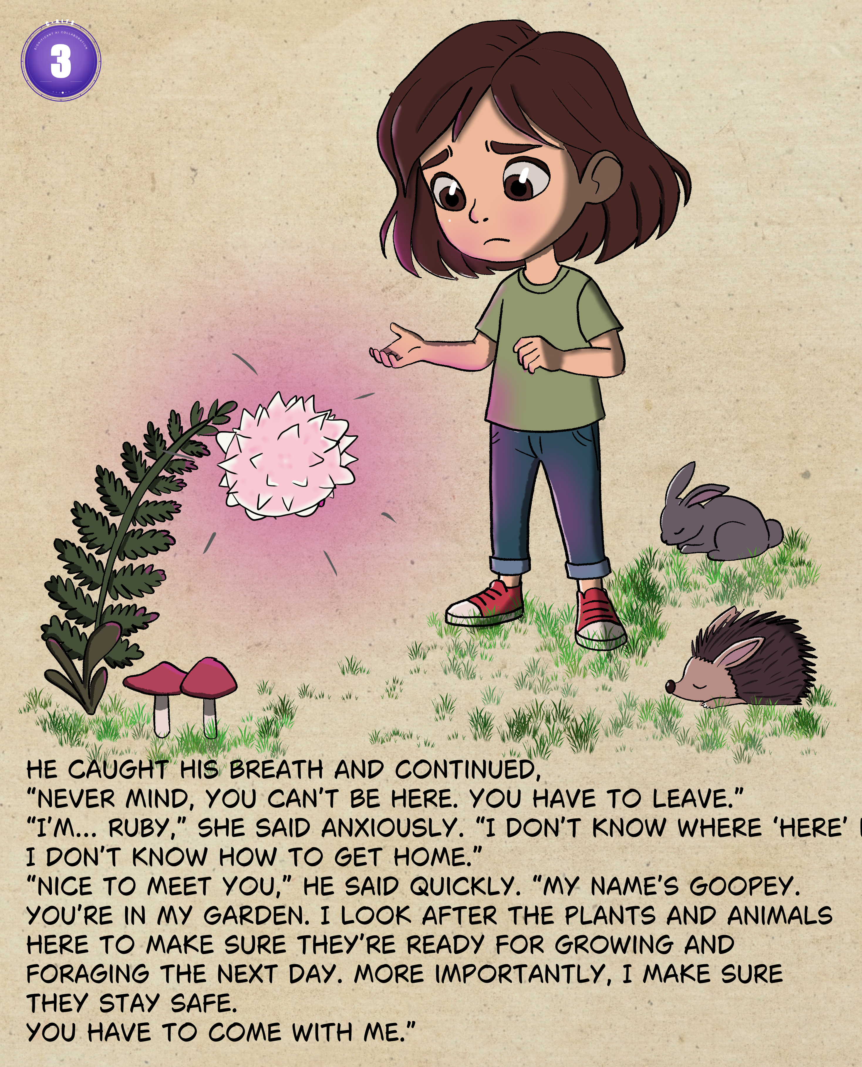 Ruby meets Goopey in the garden